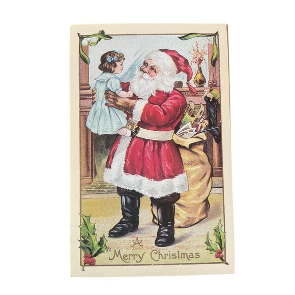 Vintage Victorian Christmas & New Year Postcards Set Girls Boys Santa Angels - Picture 7 of 10